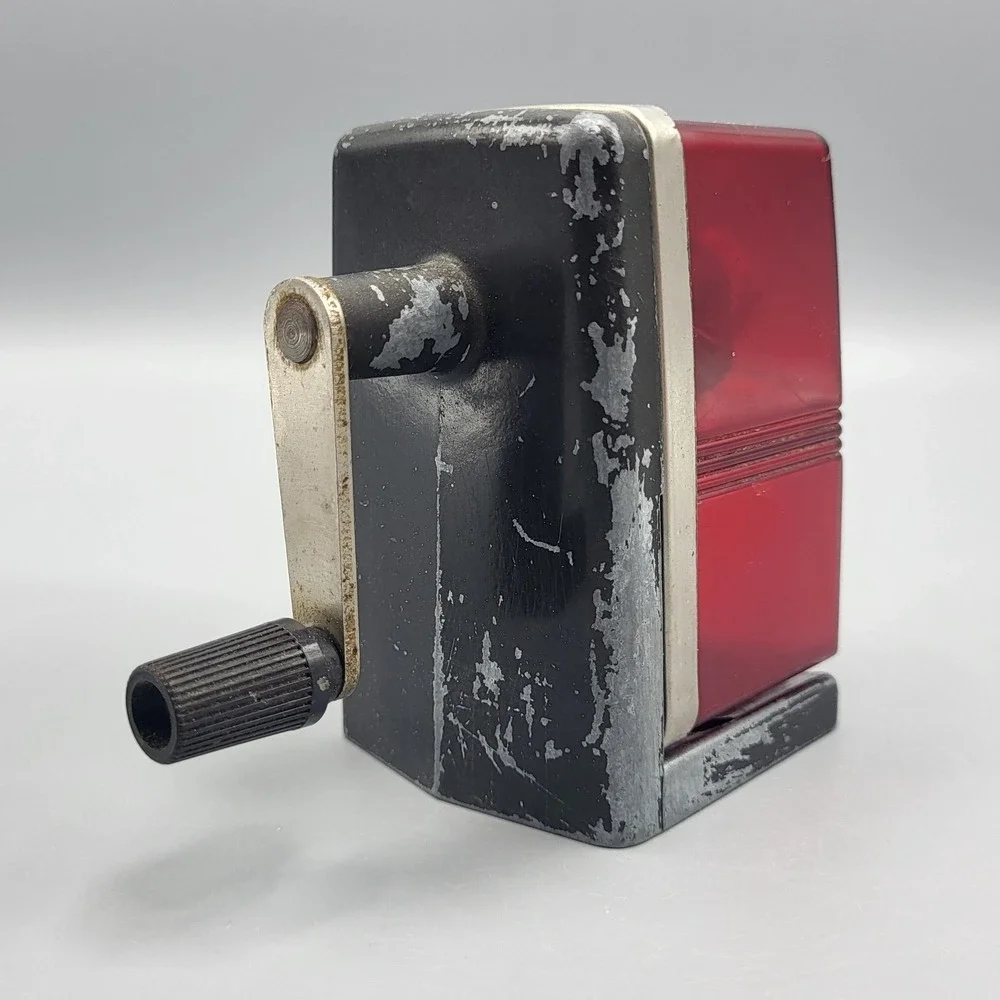 Boston Boston-ette Pencil Sharpener Manual Hand Crank Red Black Vintage
